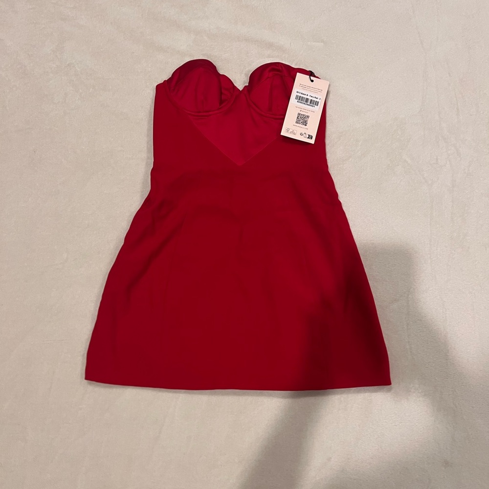 BRAND NEW red size 0 Oh Polly strapless mini homecoming dress with lace up back. - Picture 9 of 9